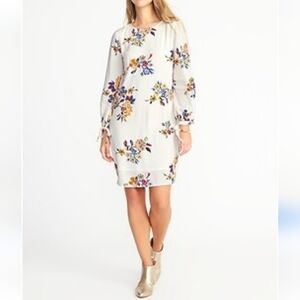 NWOT Old Navy Tie-Sleeve Floral Shift Dress Women's XL White Multicolor Peasant